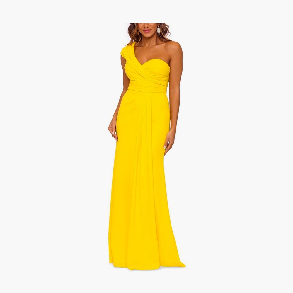 Betsy & Adam Yellow Grecian One-Shoulder Dress Size 6 💛✨